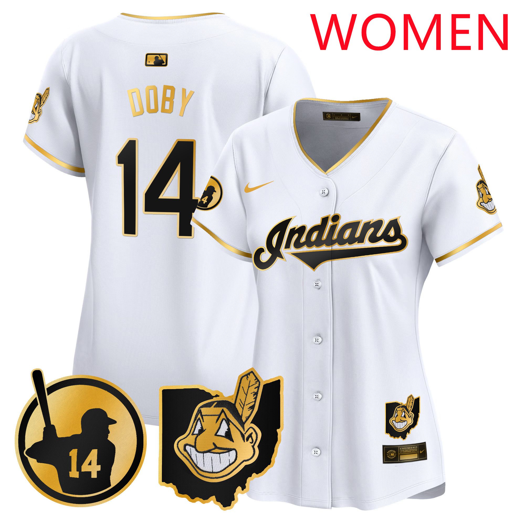 Women Cleveland Indians 14 Doby White Nike 2025 Patch Vapor Premier Limited MLB Jersey